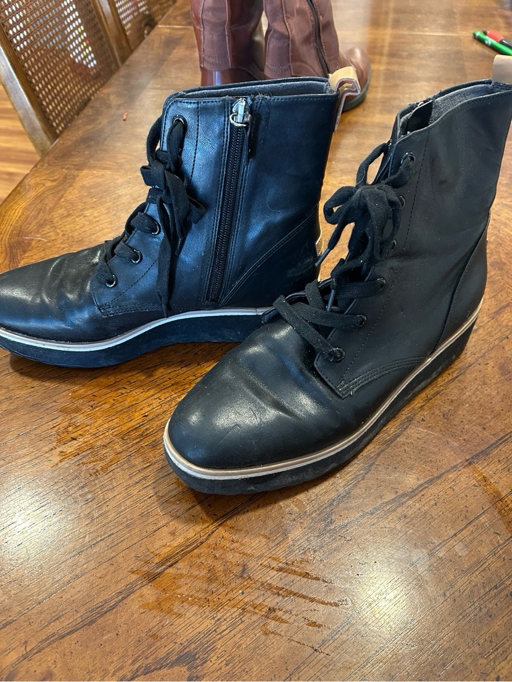 Dr. Scholl’s Black Lace Up Wedge Ankle Boots Women’s 9.5 Side Zip Combat Boot